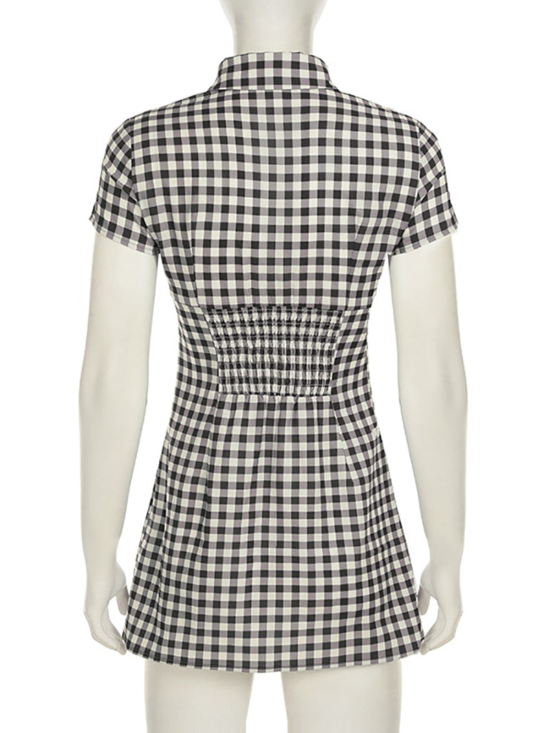 Elegant Plaid Button Up Shirt Dress