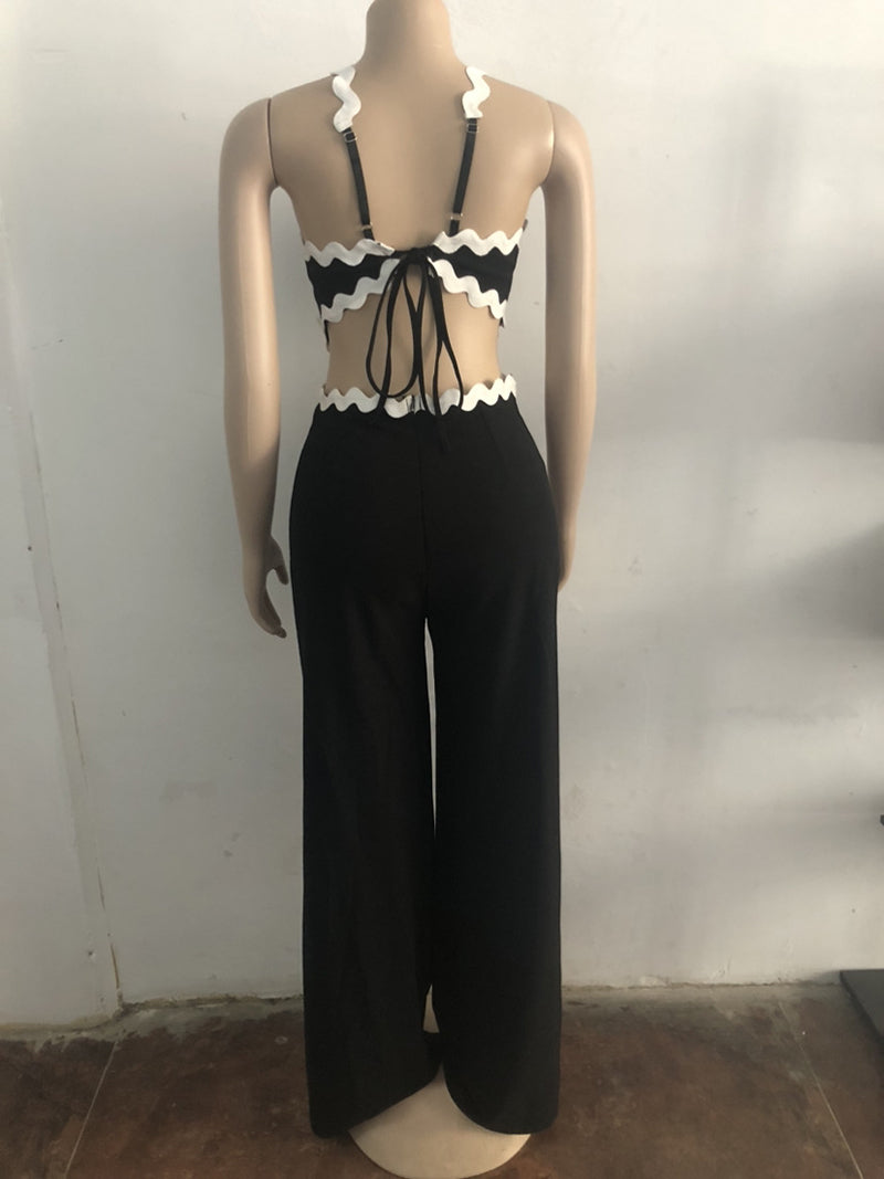 Fashion Backless Lace-up Wide Leg Jumpsuit
