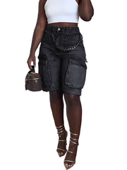 Casual High Waist Denim Cargo Shorts