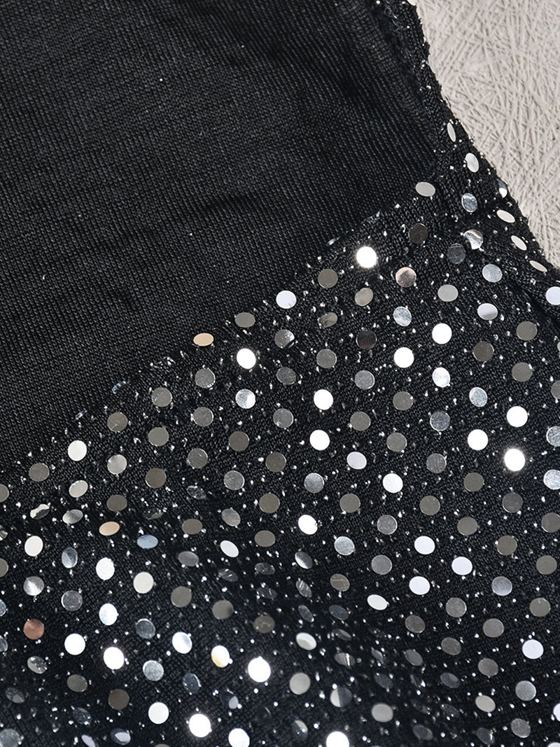 Nightclub Style Sequins Hooded Backless Mini Dress