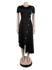 Casual Round Neck Irregular Hem Split Midi Dress