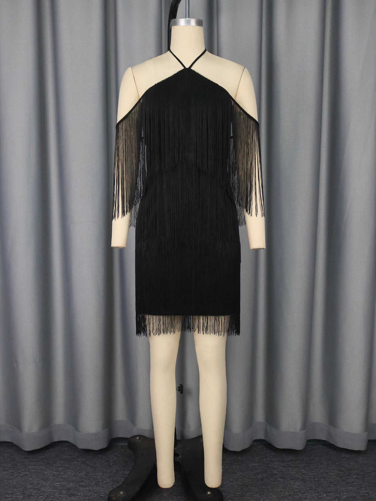 Elegant Halter Off Shoulder Fringe Mini Dress