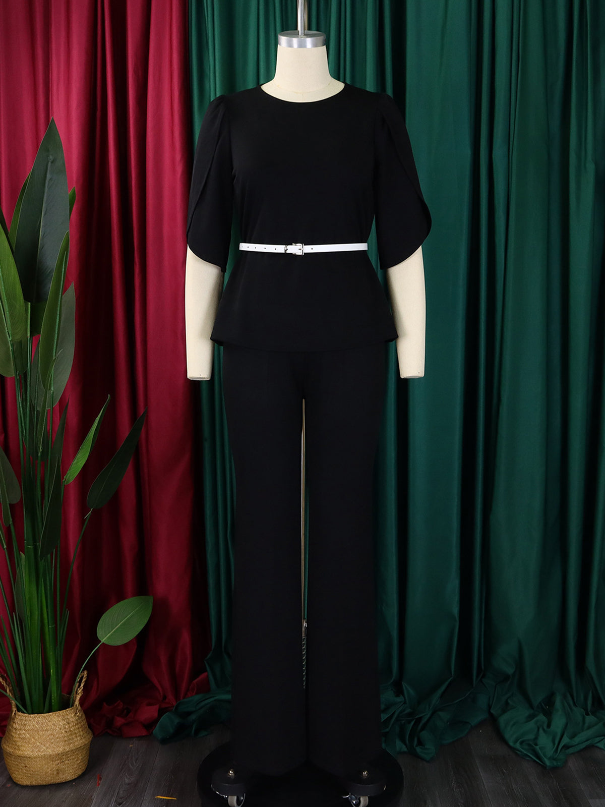 Elegant Solid Top and Wide Leg Pants Two-Piece Set