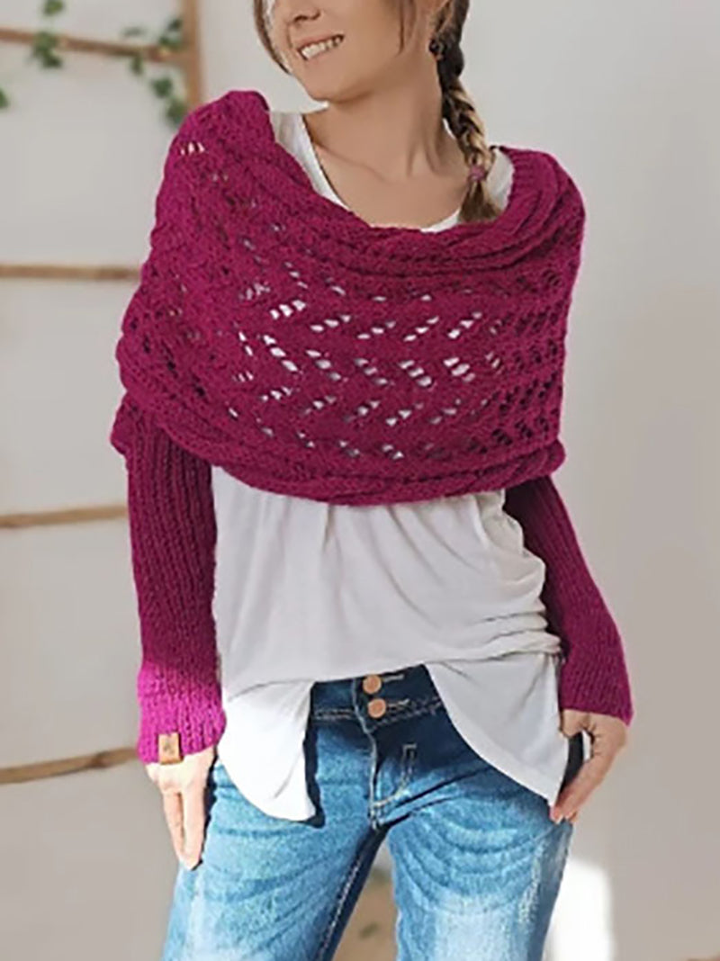 Knitted Cable Long Sleeves Hollow Crochet Scarf Top