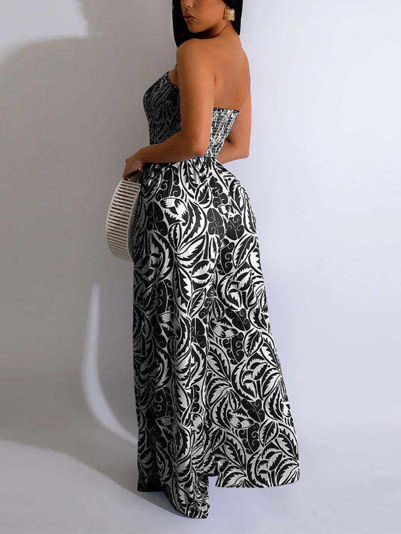 Fashion Strapless Print Wide leg Jumpsuit