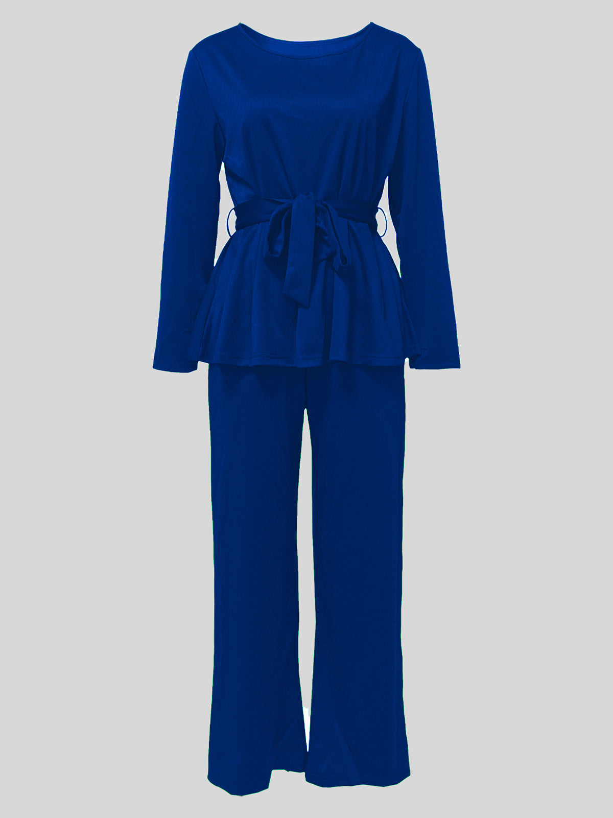 Round Collar Lace-up Ruffle Top And Trousers Casual Set