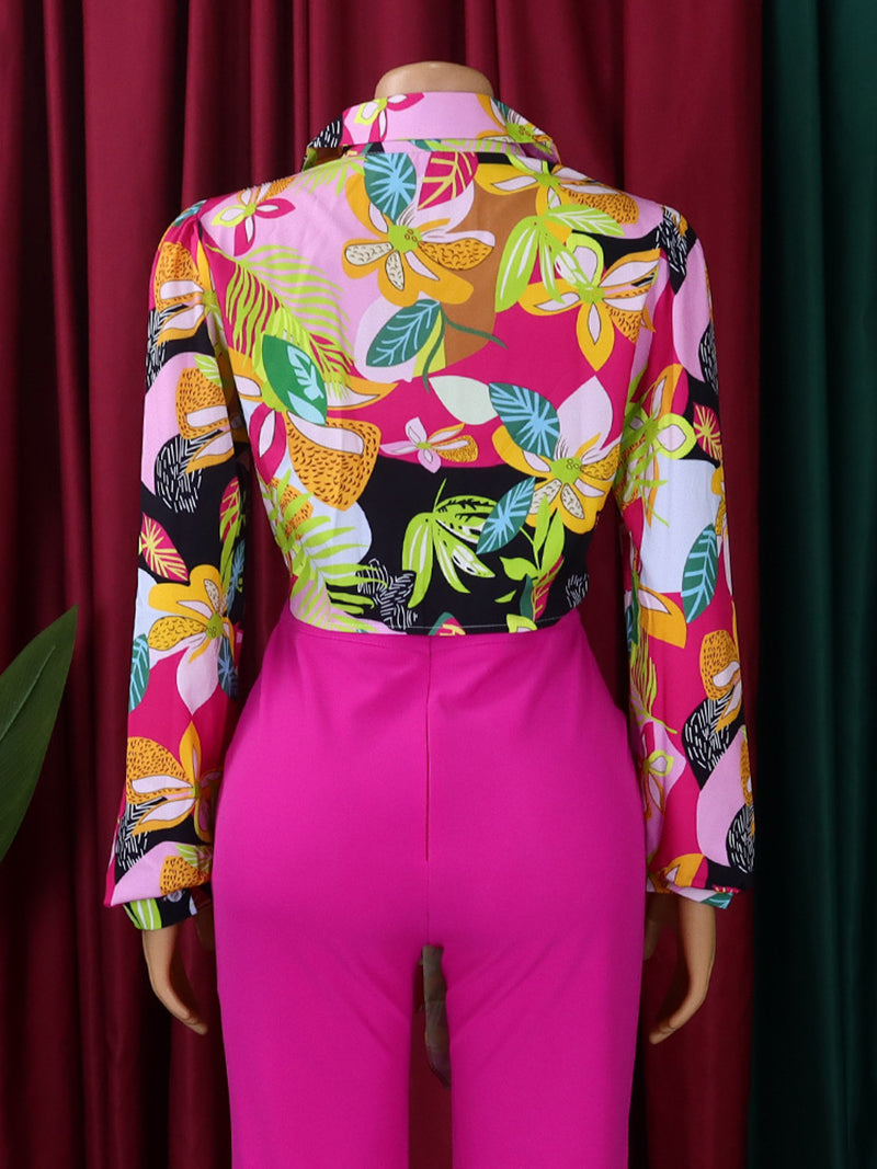 Casual Print Turn-down Collar Bandage Shirt