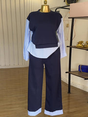 Striped Top and High Waist Pants Set