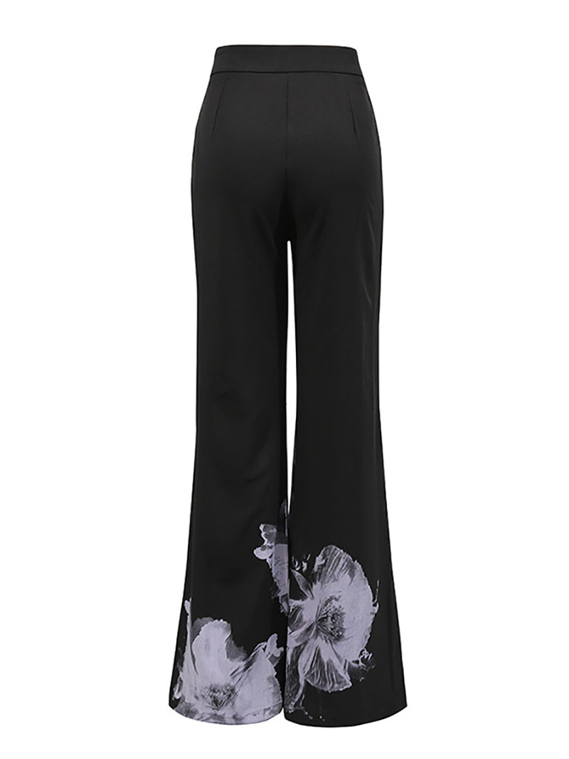 Fashion Print Button Slim Blazer Pants Suit