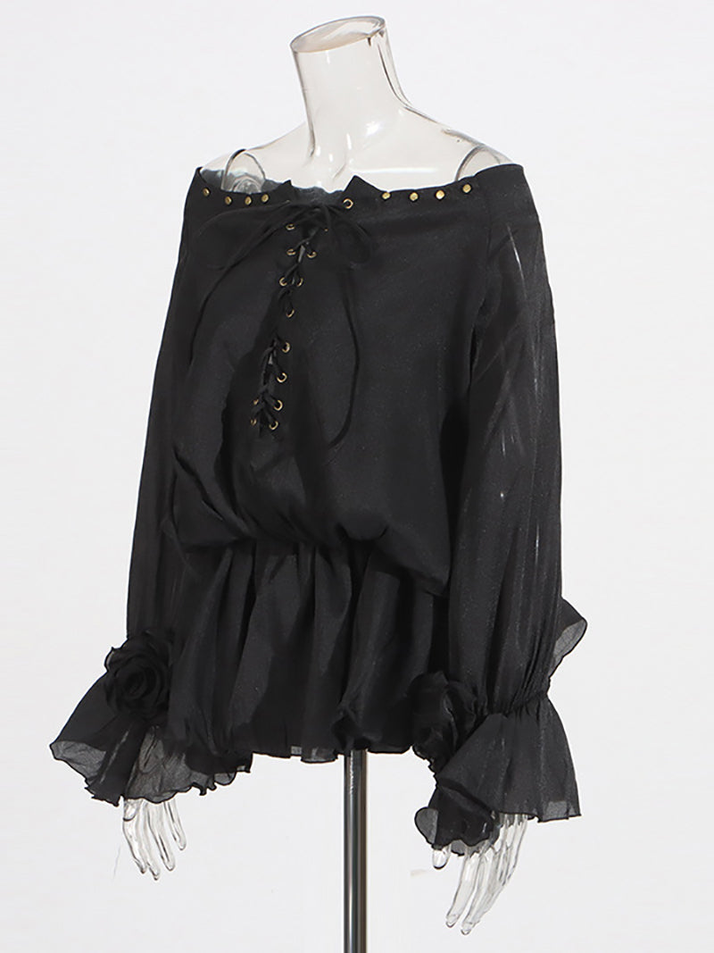Elegant Off Shoulder Lace-up Mini Dress