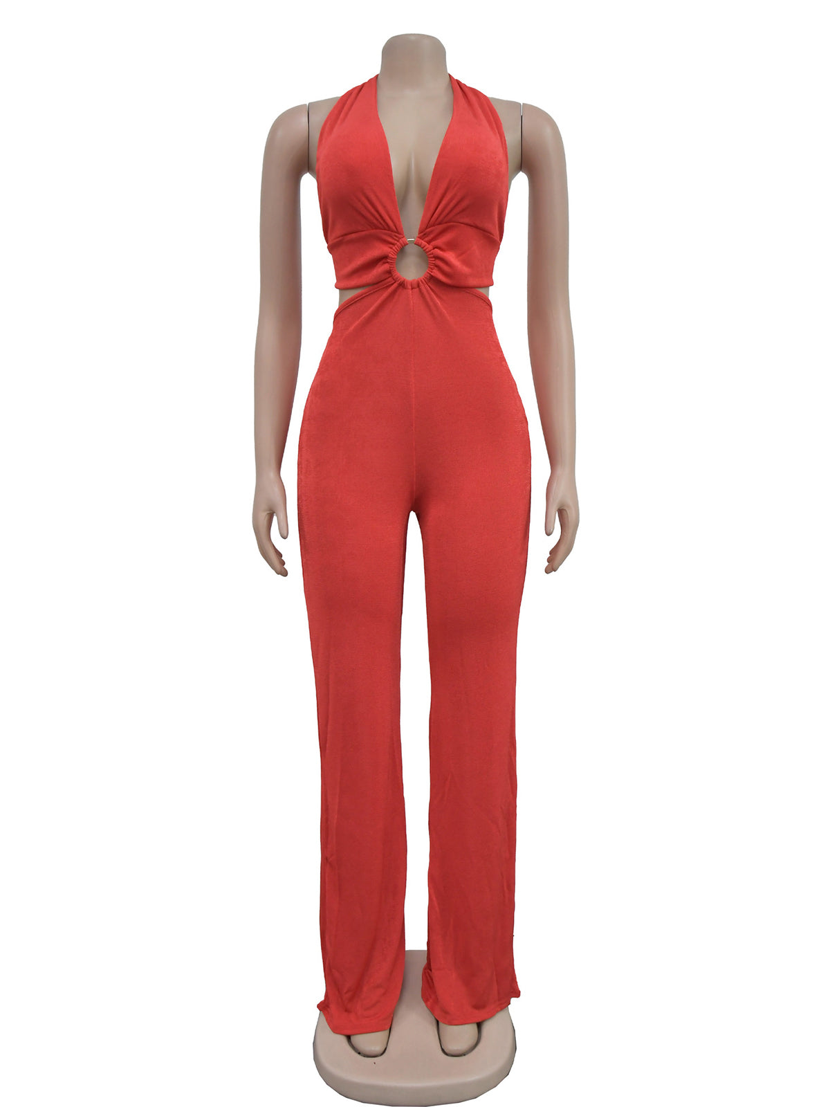 Sexy Solid Color Halter Strap Backless Club Jumpsuits