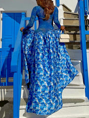 Sexy Print Sheer Mesh Patchwork Maxi Dress