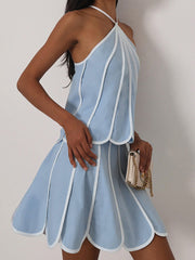 Fashion Sleeveless Scalloped Halter Top And Skirt Set