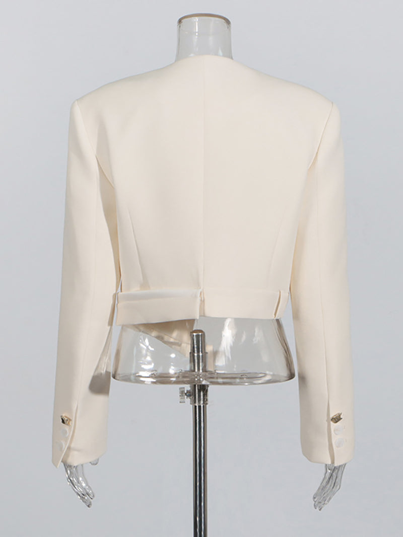 Asymmetry Side Buckle Bevel Edge Solid Blazer