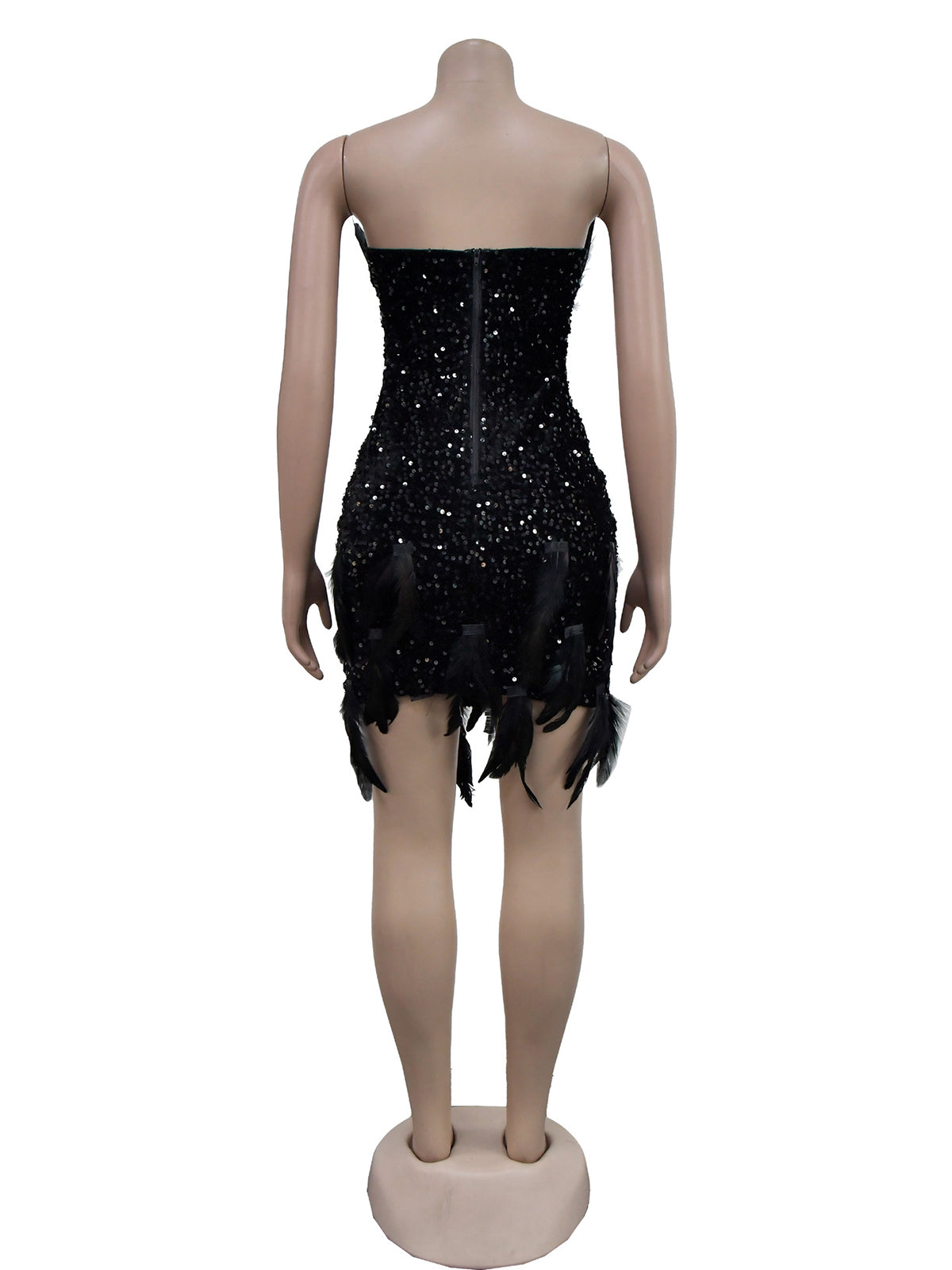 Strapless Feather Sequin Design Sexy Dress