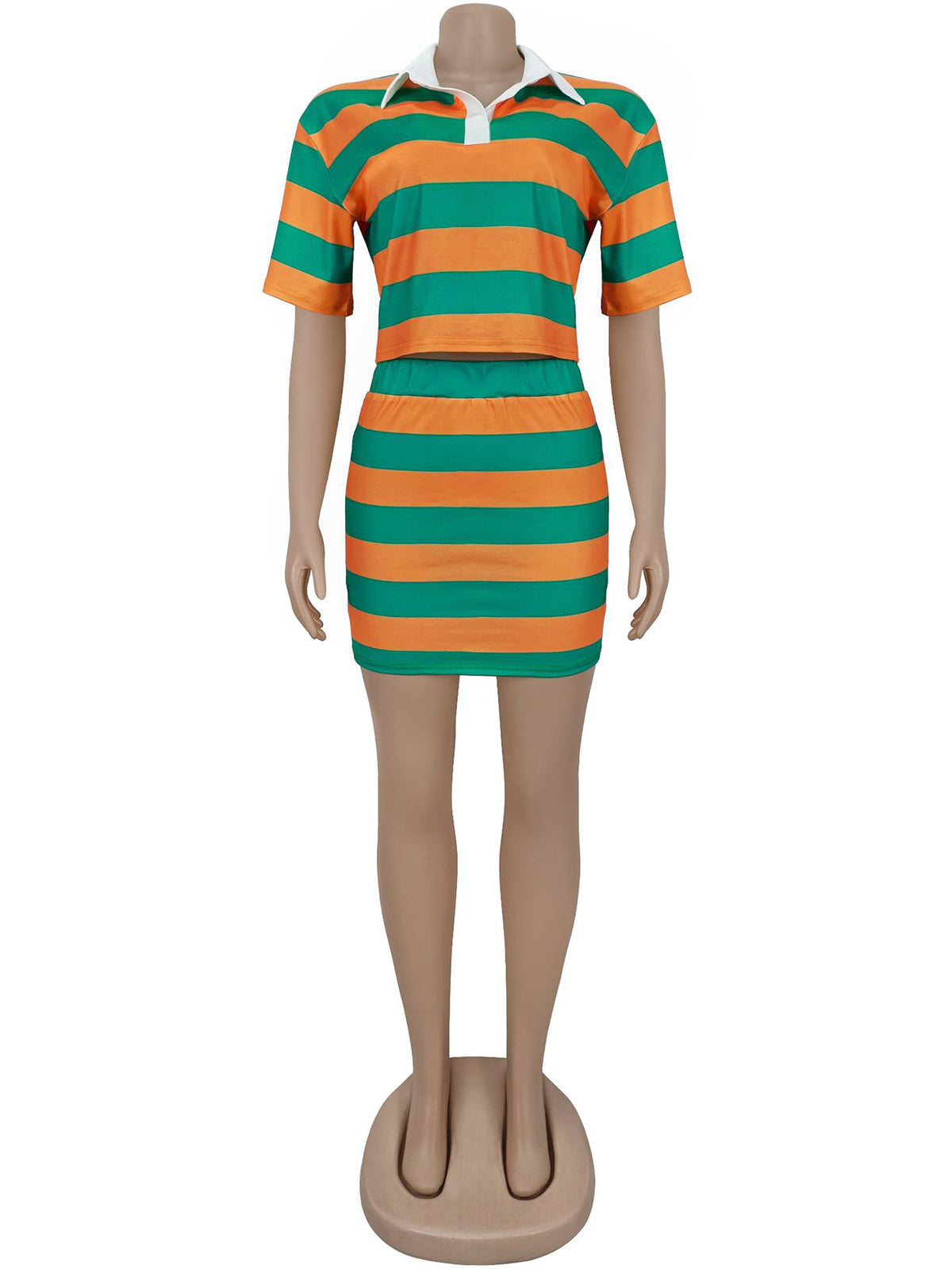 Casual Stripe Crop Top and Short Skirt Two piece Set
