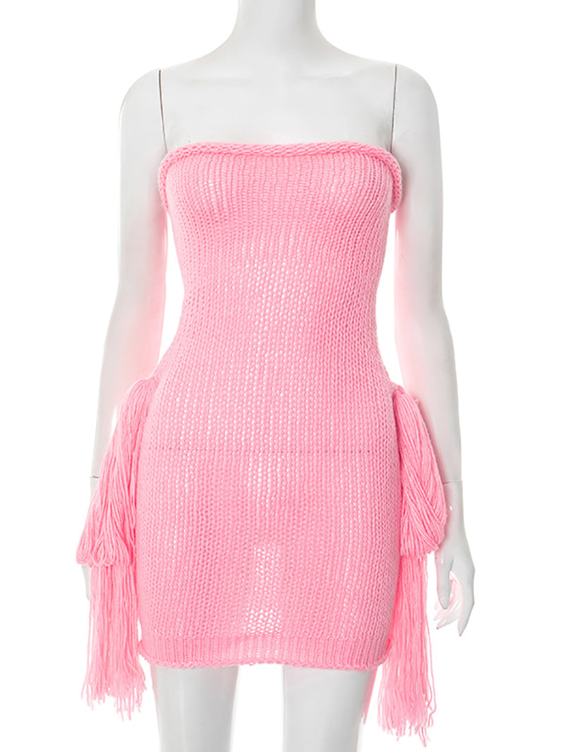 Sexy Strapless Backless Knit Bodycon Mini Dress