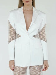 Solid Color Lace Patchwork Casual Suit Coat