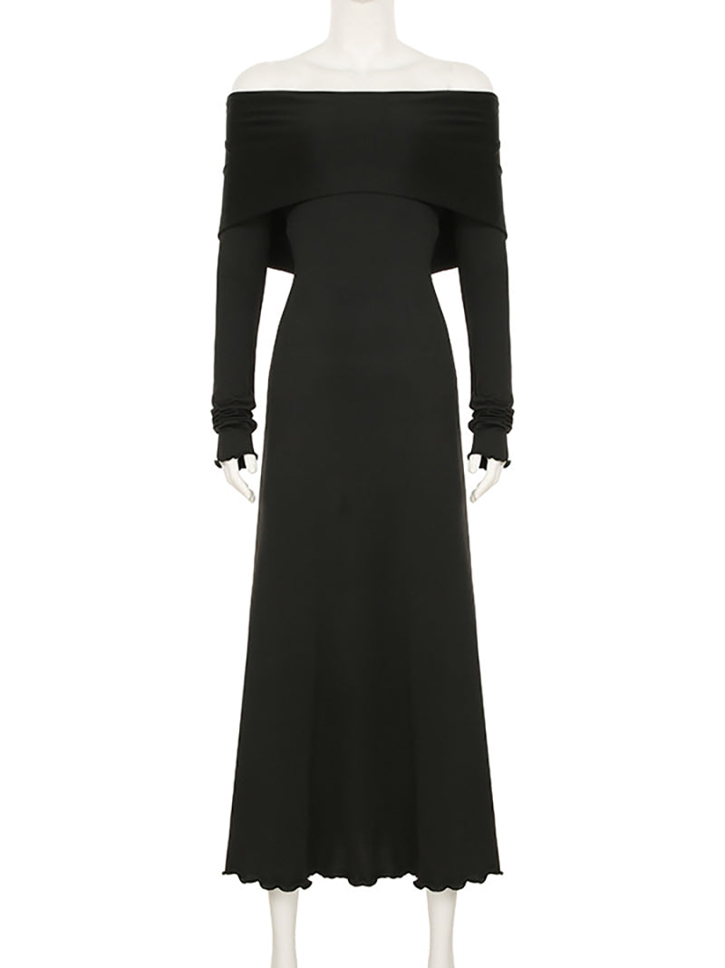 Fashion Swinging Collar Hooded Sleeve Maxi Dress
