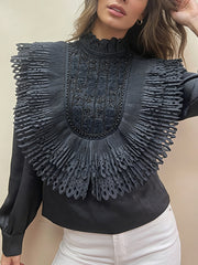 Fashion Pleated Hollow Spliced Sequin Slimming Blouse