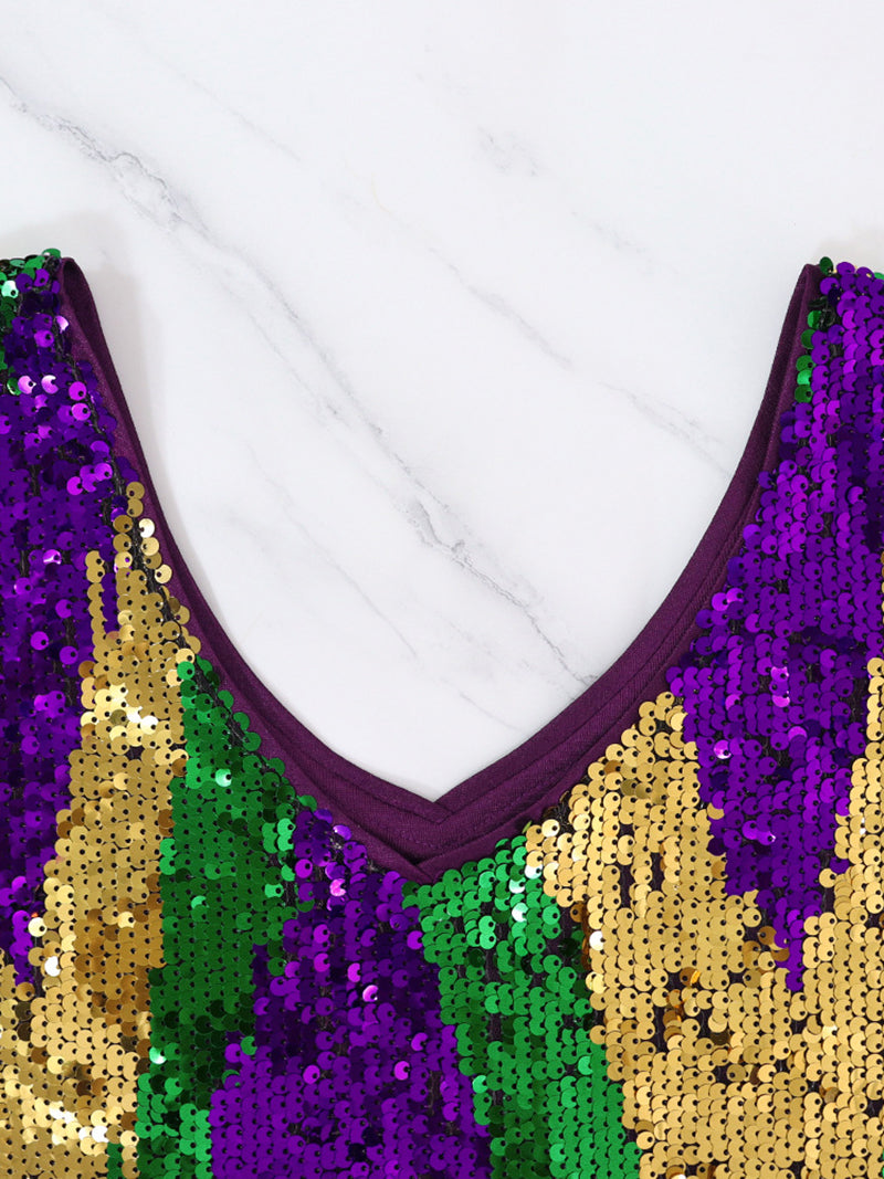 Fashion V Neck Sequin Package Hip Dress