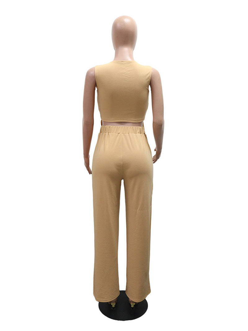 Sleeveless Hollow out  Top Long Pant Two Piece Set