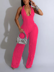 Sexy V Neck Pleat Halter See through Jumpsuit