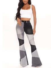 High Waist Denim Patchwork Flare Jeans