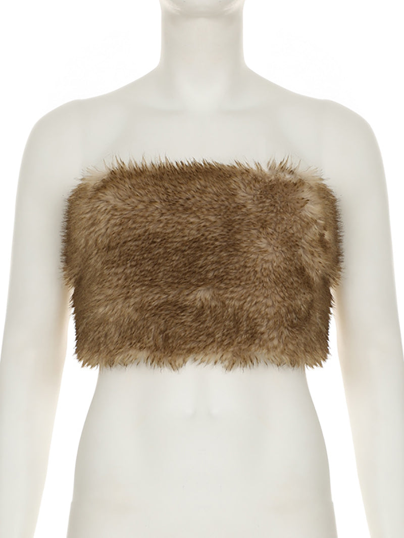 Sexy Faux Fur Strapless Tops