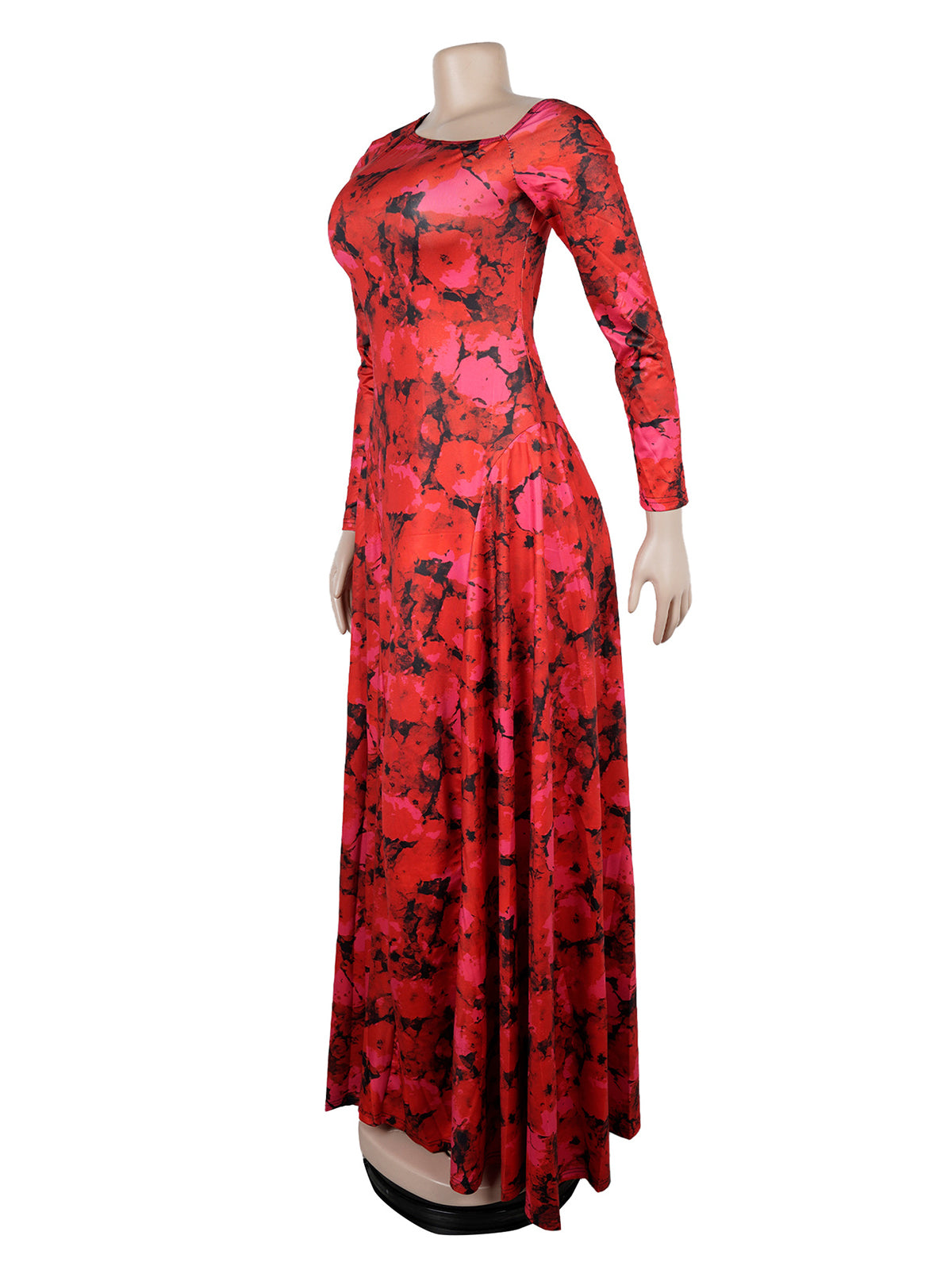 Elegant Print Stretch Slash Shoulder Maxi Dress