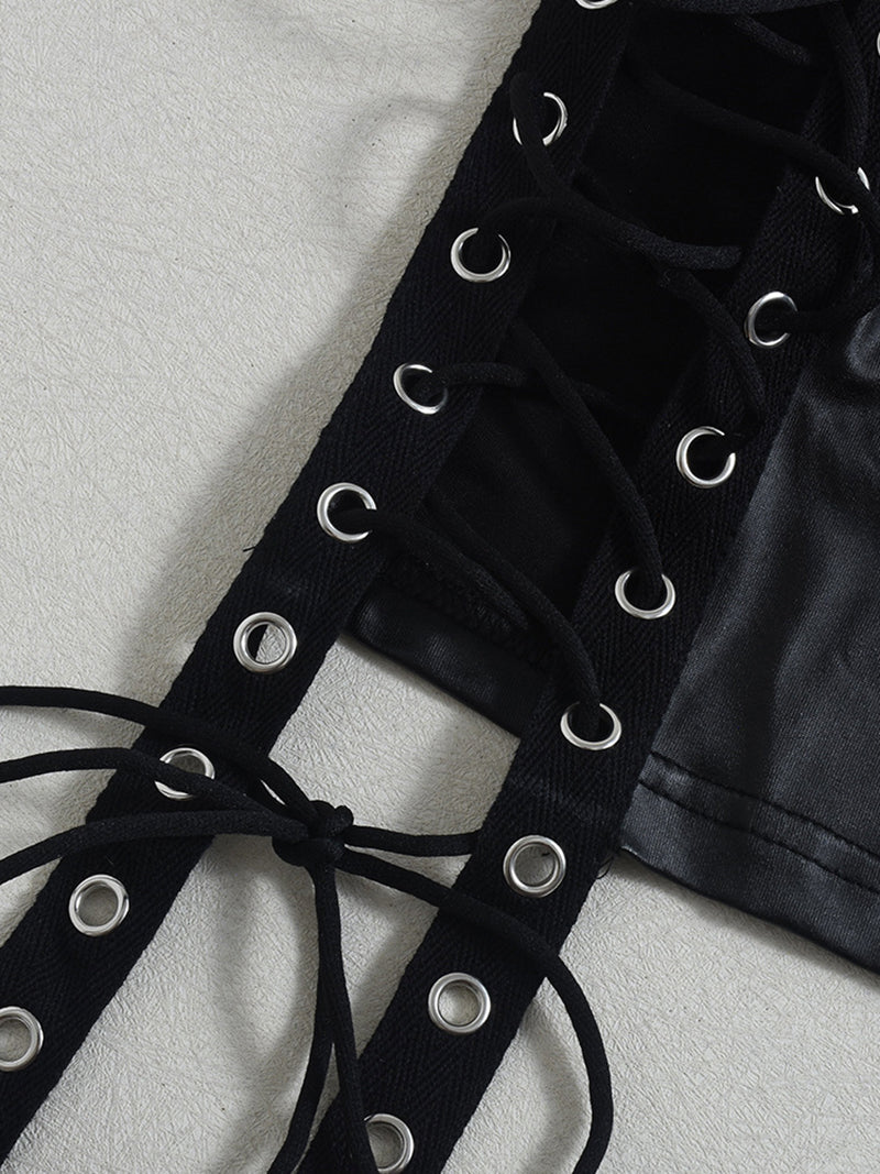 Sexy Faux Leather One Sleeve Micro Mini Dress
