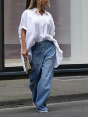 Distressed Washed Wide Leg Jeans