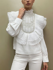 Fashion Pleated Hollow Spliced Sequin Slimming Blouse