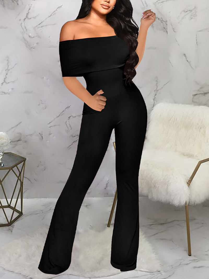 Sexy Solid color Off Shoulder Jumpsuit