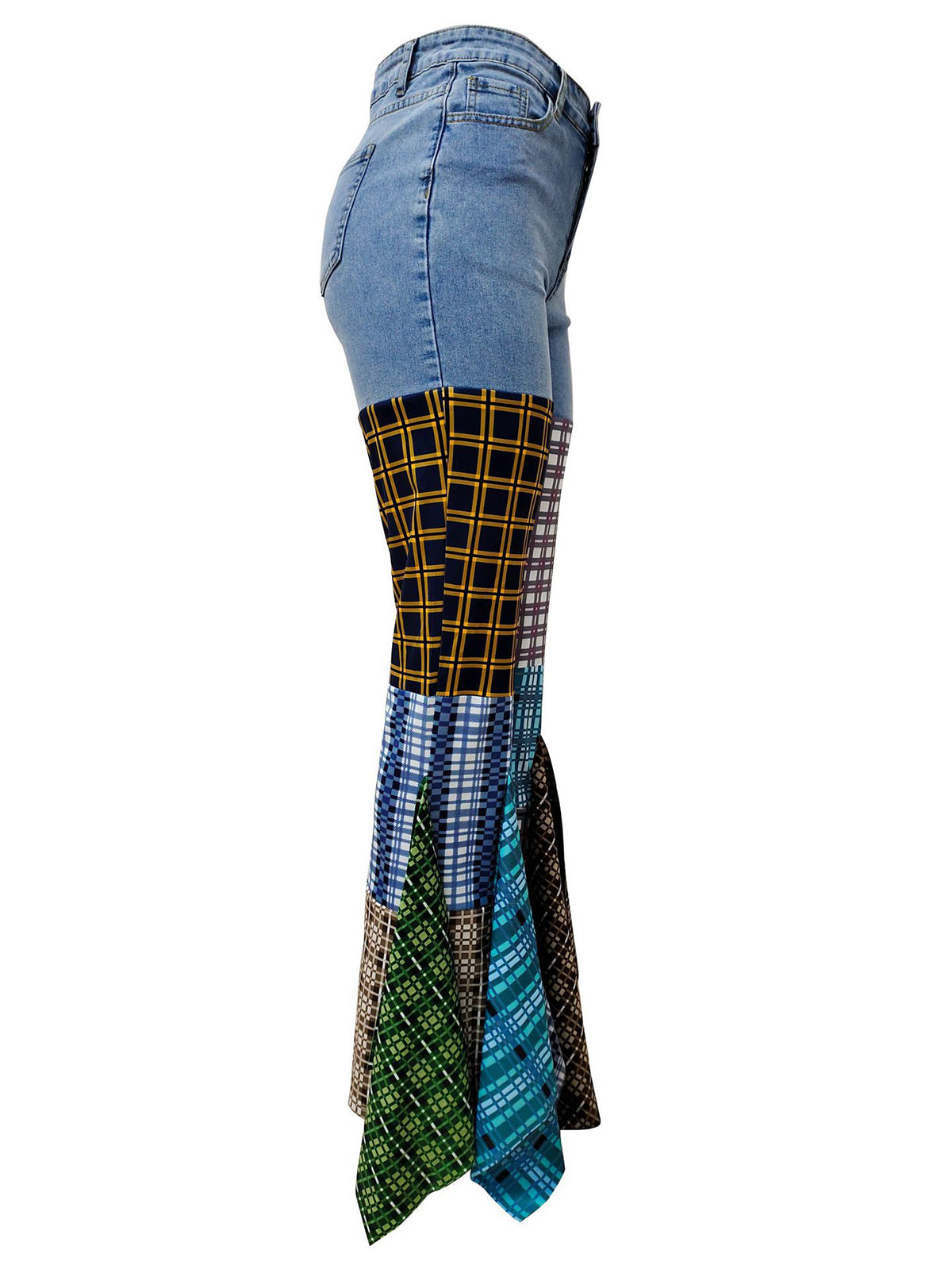 Casual Houndstooth Patchwork Jeans