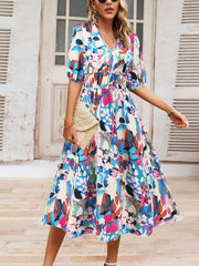 Casual V-neck Bohemia Print A-Line Dress