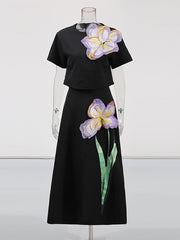 Fashion 3D Floral Applique Skirt Two-Piece Set