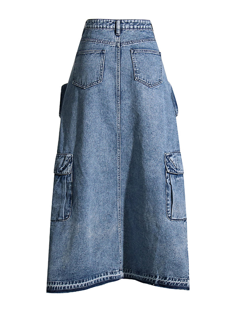 Fashion High Waist Front Slit Denim Skirt