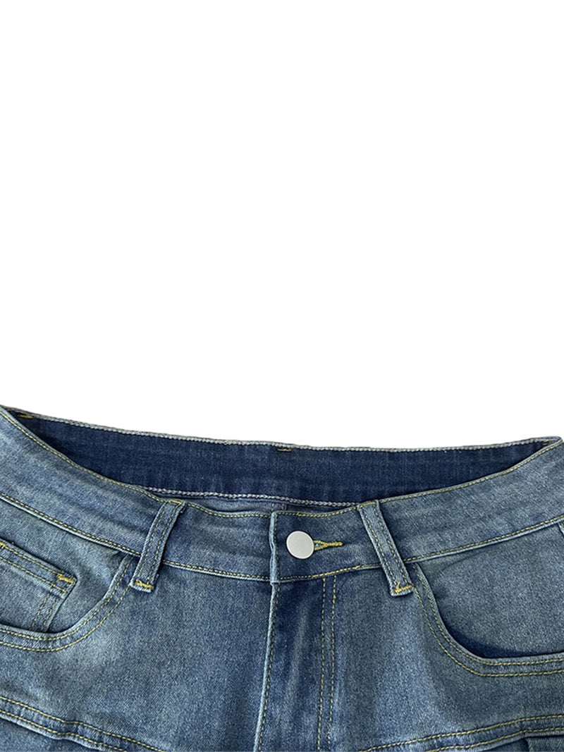 Drawstring Lace-up Washed Denim Shorts