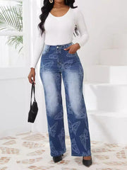 Fashion Jacquard Wide Leg Pants Straight Jeans