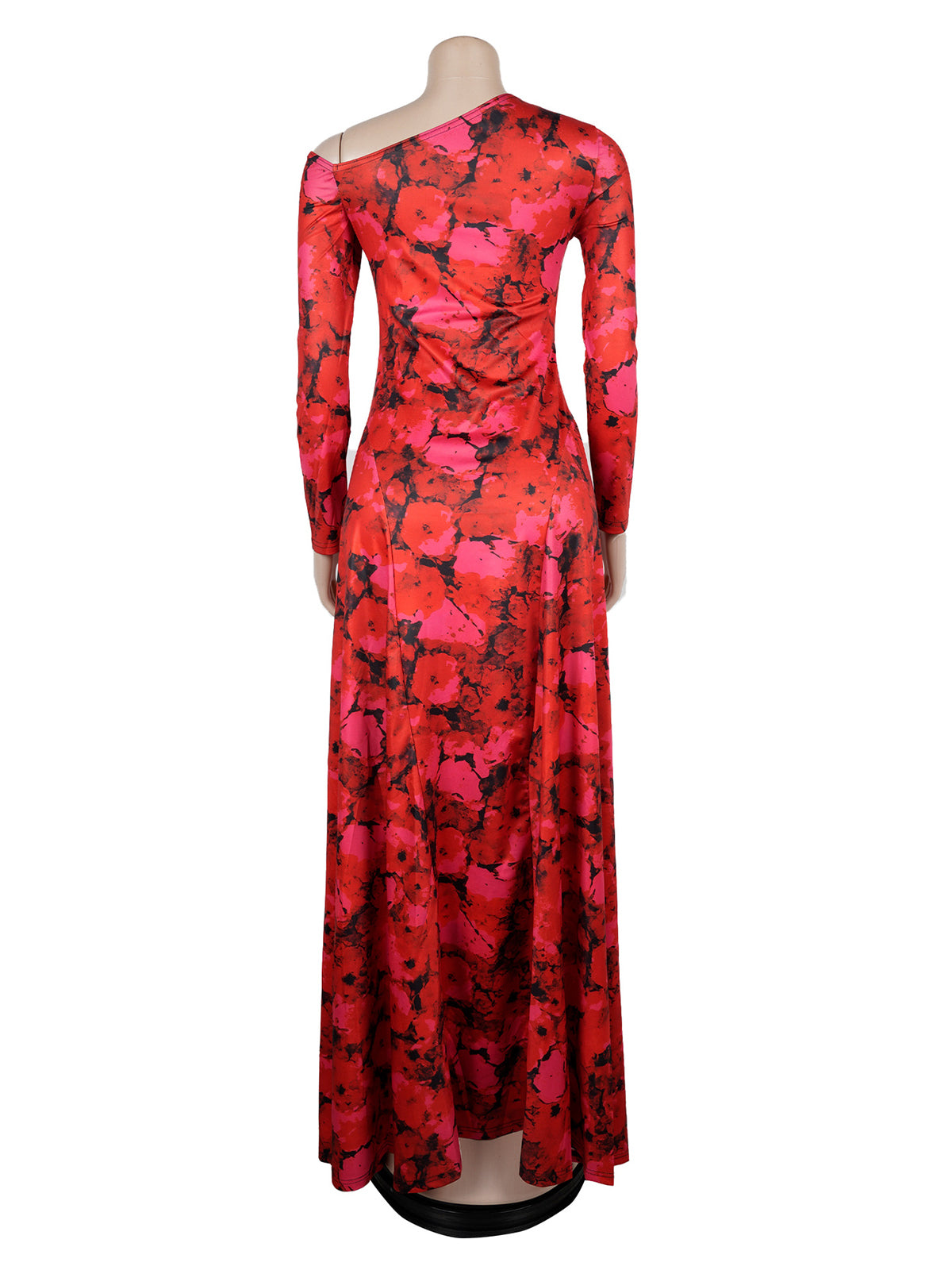 Elegant Print Stretch Slash Shoulder Maxi Dress