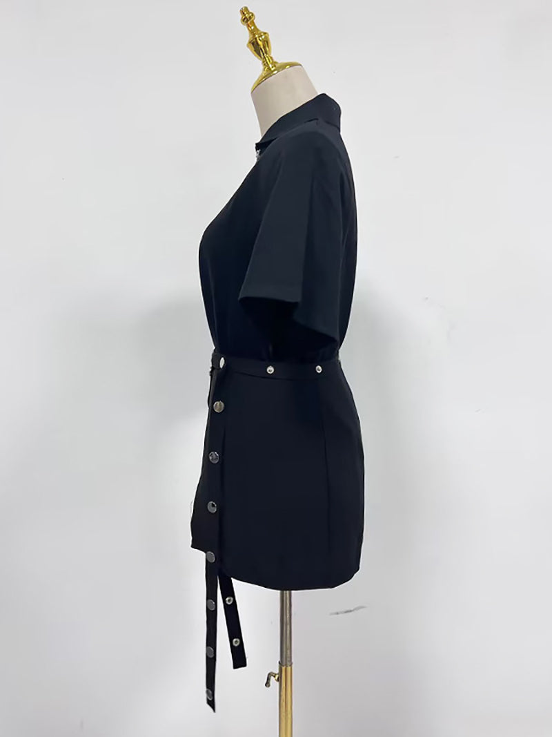 Fashion Zip Up T-shirt Slit Mini Skirt Two Piece Set