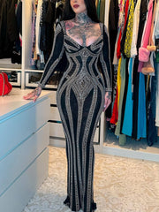 Sexy Rhinestone Slim Clubwear Dress