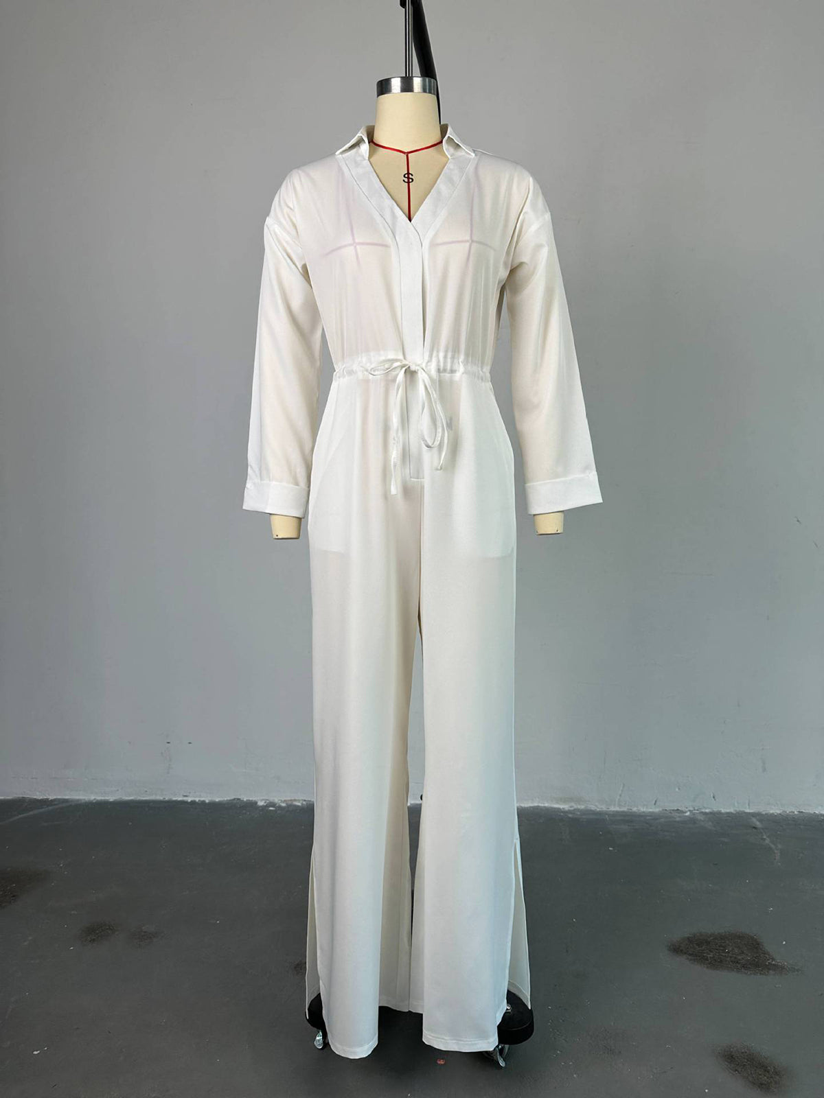 Casual V-Neck Drawstring Wide Leg Jumpsuit