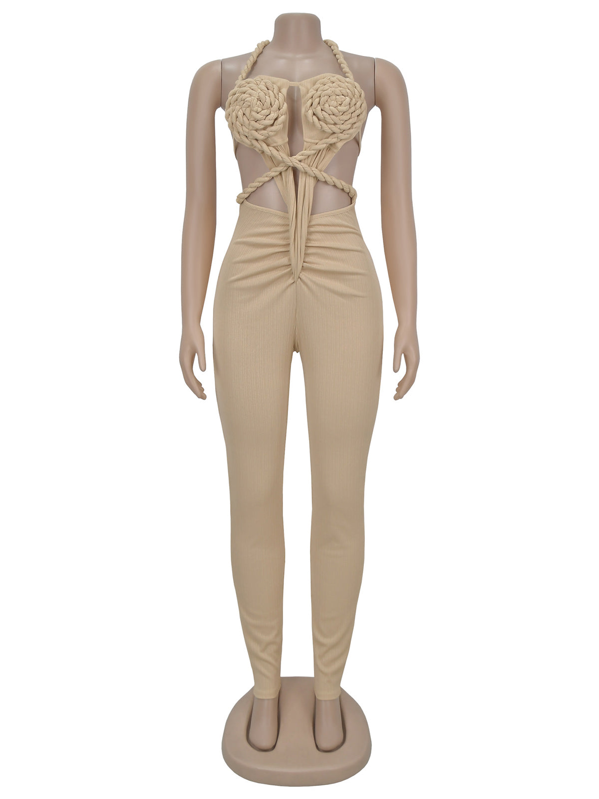 Sexy Twist Halter Backless Lace-up Hollow Out Jumpsuit