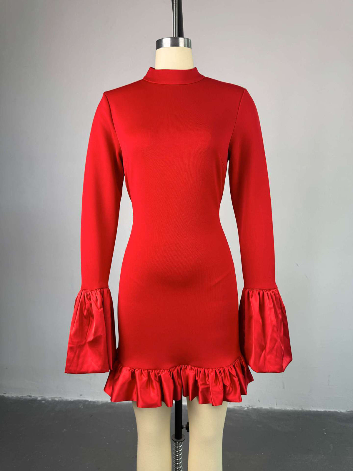 Sexy Flare Sleeve Ruffles Bodycon Mini Dress