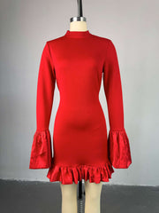 Sexy Flare Sleeve Ruffles Bodycon Mini Dress
