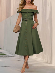 Fashion Off Shoulder Ruffle Slim Midi Dress