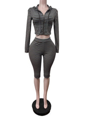Striped Zip Hoodie and Capri Leggings Set