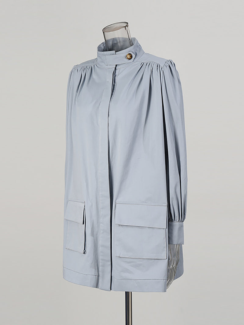 Fashion Stand Collar Ruched Loose Casual Jacket